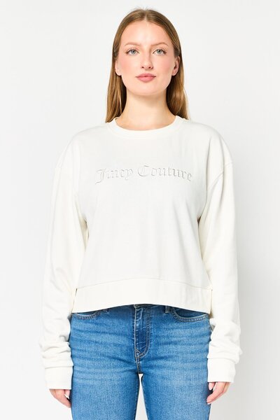 Juicy Couture Women Crew Neck Embroidered Logo Long Sleeve Sweatshirt, Off White