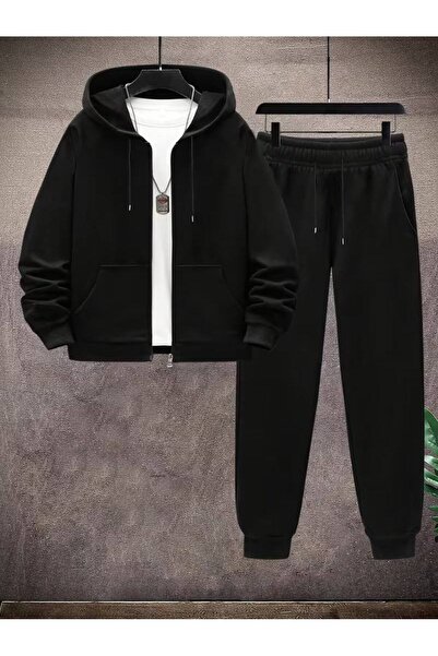 CLASSY.MODA Men's Hooded Zippered Tracksuit Set