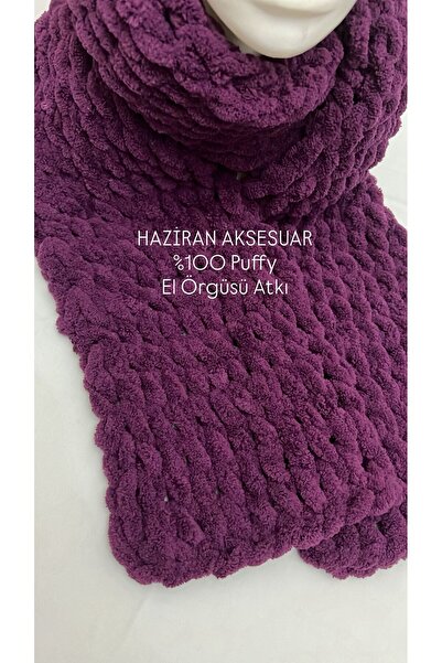 Haziran إكسسوار وشاح محبوك يدويًا 100% ناعم ومنتفخ، للجنسين (بنفسجي أرجواني)