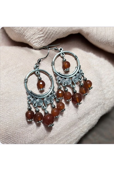 Birtakı'm Şeyler Authentic Handmade Earrings with Natural Agate Stone