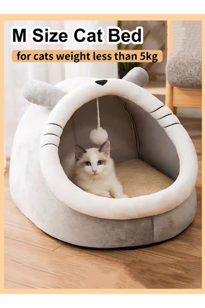 YANCI M-Size Cat Bed Nest Plush Cat Tent Semi-Closed Cat House Cave with Toy ...