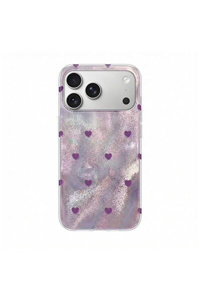 Pro Aksesuar iPhone 17 Pro Compatible Case Heart Pattern Silicone Case Lilac
