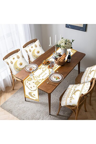 Yoawllty 5pcs Ramadan Decor Set Table Runner and 4 Pcs Pillow Covers