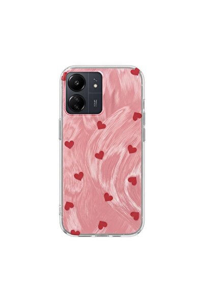 Zebana Poco C65 Compatible Case Pink Heart Silicone Case Red
