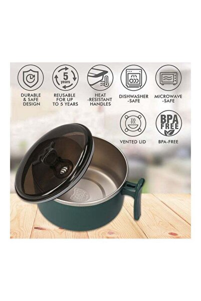 Generic Stainless Steel Soup Bowl With Lid Green 16.50x11x15cm
