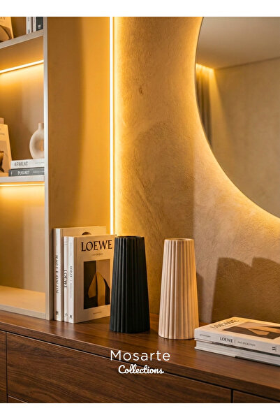 Mosarte مزهرية ديكور عصرية بتصميم مضلع ومحزز، طقم من قطعتين