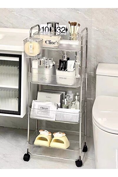 wowofa Removable 4 Tier Storage Organizer Acrylic Clear Trolley Rack with Han...