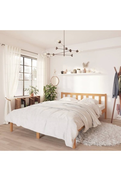 vidaxl 810085 هيكل سرير بدون مرتبة، لون بني عسلي، خشب صلب، 140×200 سم