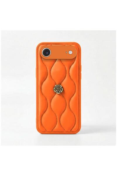 Pro Aksesuar iPhone 17 Air Compatible Case Floral Wavy Leather Case Orange