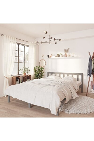 vidaxl 810079 Bed Frame without Mattress Grey Solid Wood 120x200 cm