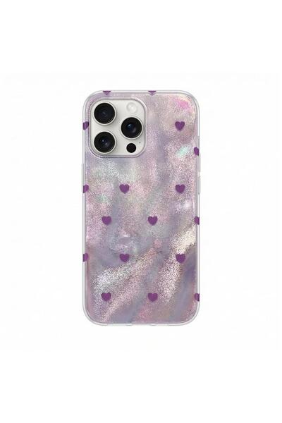 Zebana iPhone 13 Pro Compatible Case Pink Heart Silicone Case Lilac