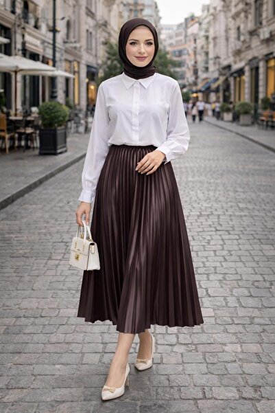 TRENDTESETTÜR KADIN KAHVE (ACI KAHVE) PİLİSELİ ETEK T 0654