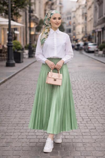 TRENDTESETTÜR KADIN YEŞİL (ÇAĞLA) PİLİSELİ ETEK T 0654