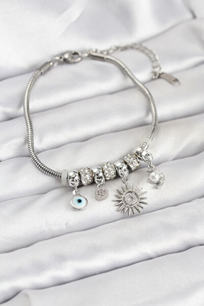 FREEDOM STOREE Brass Silver Color Sun Charm Women's Bracelet