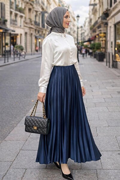 TRENDTESETTÜR KADIN LACİVERT (SAKS) PİLİSELİ ETEK T 0654