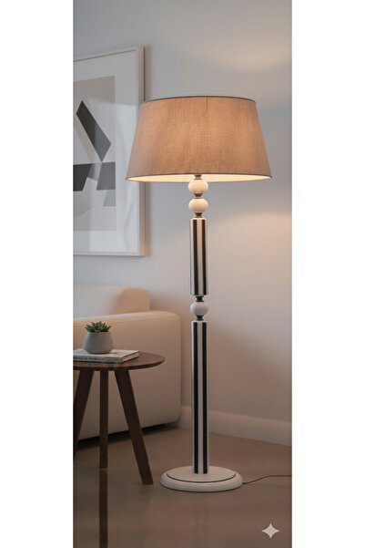 AtölyePort Torna Kanallı Siyah Beyaz Ahşap Lambader Krem Şapka