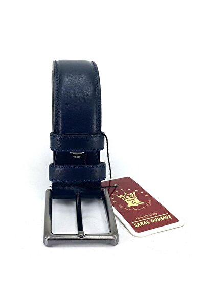 nehironline Saraç 1101 24K Men's Classic Stitched Belt Navy Blue