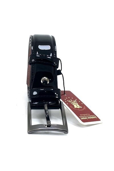 nehironline حزام ساراك 1101 24K الكلاسيكي للرجال مصنوع من الجلد الأسود اللامع