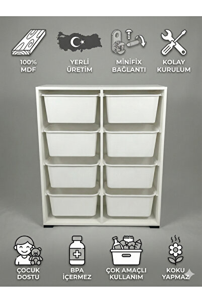 yabilmo %100 MDF Gövde Kolay Minifix Bağlantı 8 Çekmeceli Çok Amaçlı Oyuncak ...