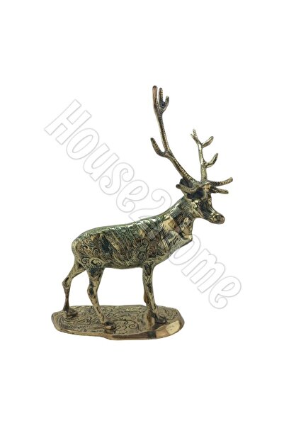 HOUSE2HOME El Yapımı Pirinç Kaideli Büyük Geyik Biblo