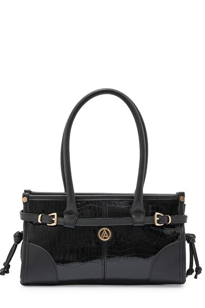 Armine TREND Önden Kemerli Kol Askılı Çanta Siyah Kroko ARM176