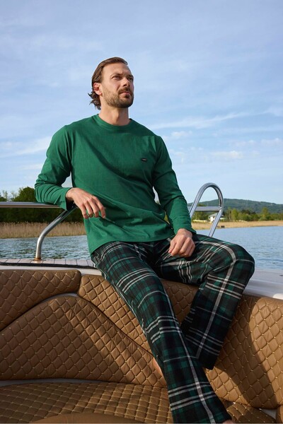 Aydoğan Ανδρικό σετ πιτζάμες Jacquard με ρίγες στο κάτω μέρος -3453-