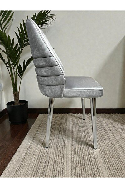 MSY HOME 2 Kişilik Krom Ayak Gri Yönsüz Kumaş Modern Ve Şık Sandalye Takımı