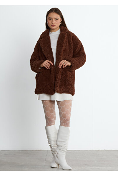 LADYA COLLECTION Καφέ παλτό Velma με διπλά κουμπιά, τύπου Teddy