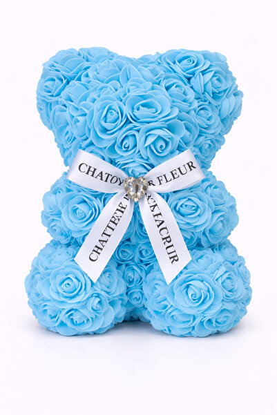 OEM Ursuleț artificial cu trandafir albastru deschis din spumă, într-o cutie ...