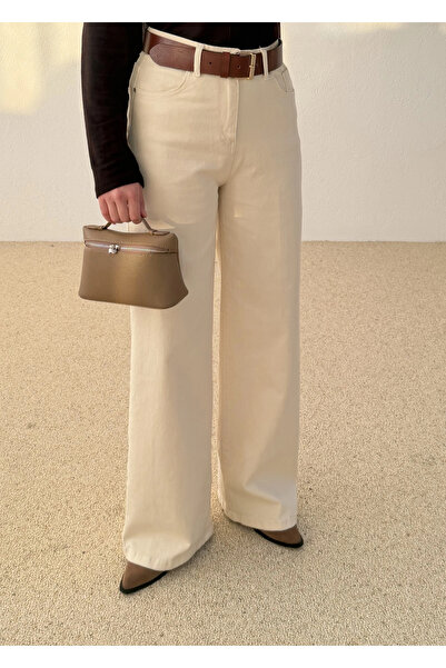 MODA AKSA YÜKSEK BEL ZR KOT PALAZZO BEJ