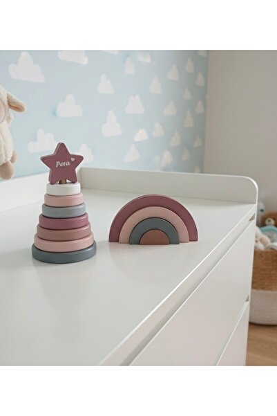 Mogo baby Kişiye Özel Ahşap Halka Dizme GOKKUŞAKLI KULE 2li