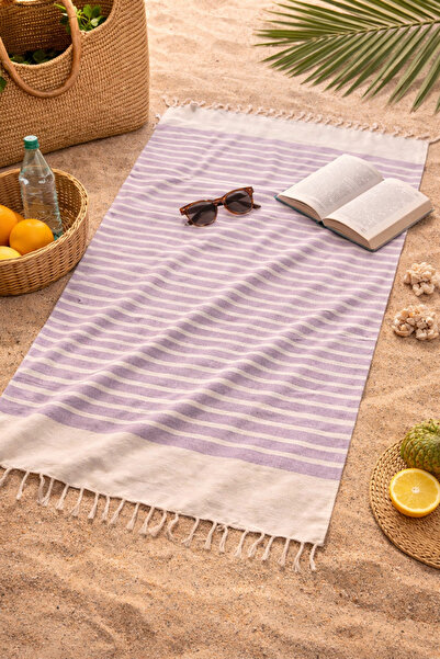 İQON قماش قطني مخطط |   منشفة الشاطئ والحمام – أرجواني