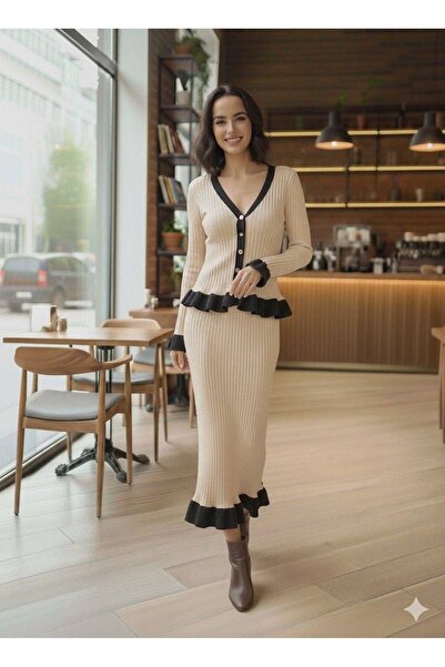 Abalı Yeni kışlık sezon Kadın 2li Triko etekli Takım jar almajbour Doğan model