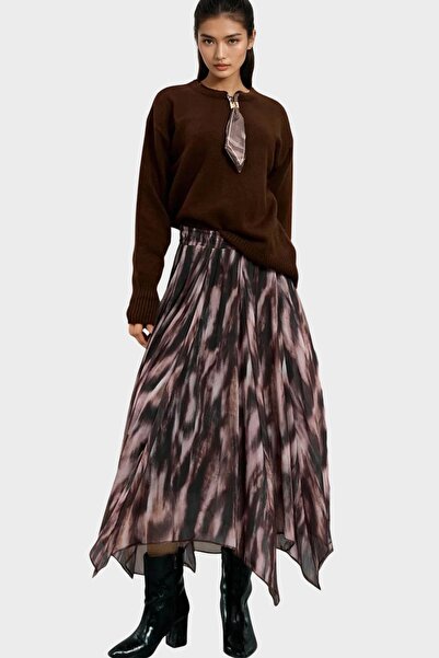 Trend Alaçatı Stili Women's ecru coffee high waist lined maxi chiffon skirt a...