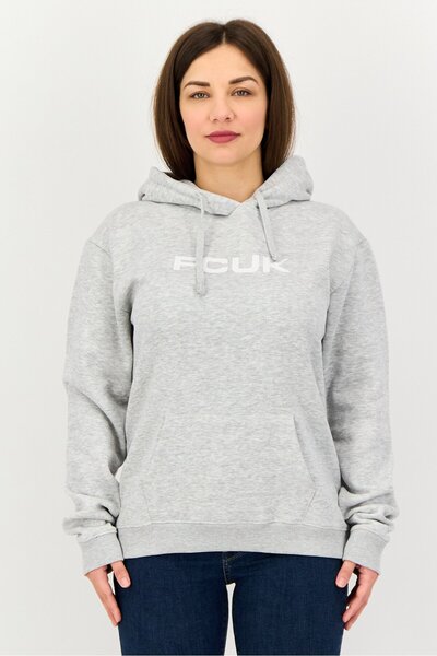 French Connection Women Long Sleeve Brand Logo Hoodie, Light Grey