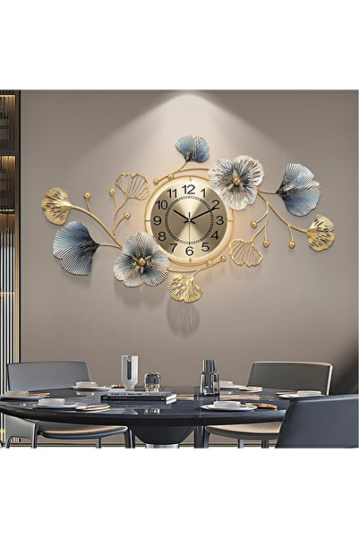 VOGMAX Large metal wall clock, silent creative decorative clock, 3D ginkgo le...