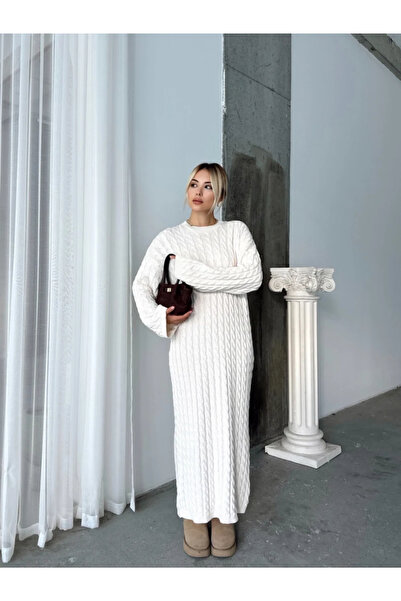 CARLA MARA Дамска бяла велосипедна яка Плетена дамска рокля с дължина до коля...