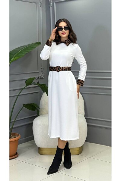 Genesis cannes فستان كان ليزا للسيدات من القماش الأبيض المرن بنقشة الفهد بقطع...