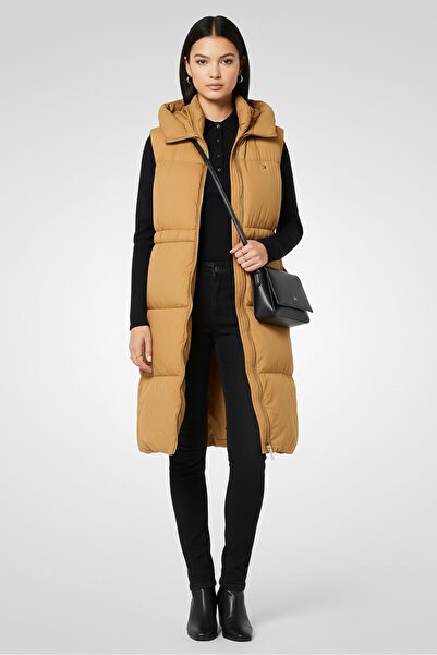 Tommy Hilfiger Women Embroidered Logo Puffer Jacket Vest, Light Brown