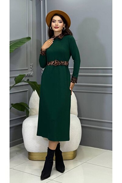 Genesis cannes فستان كان ليزا للسيدات من القماش المرن باللون الأخضر بطبعة الف...