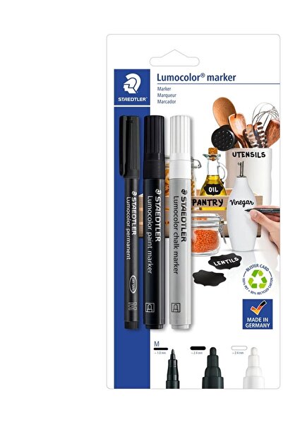 Staedtler Set asortat markere cu vopsea negru si creta lichida alb Lumocolor 60