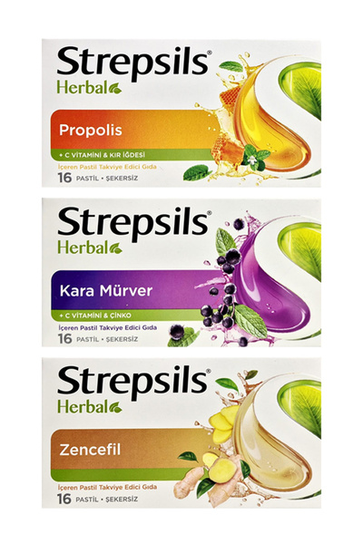 STREPSİLS Üçlü Paket Herbal Propolis + Herbal Zencefil + Herbal Karamürver