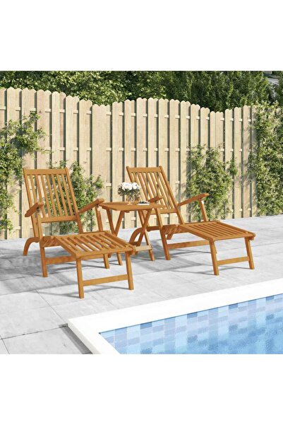 vidaxl Outdoor Deck Chairs with Footrests and Table Solid Wood Acacia