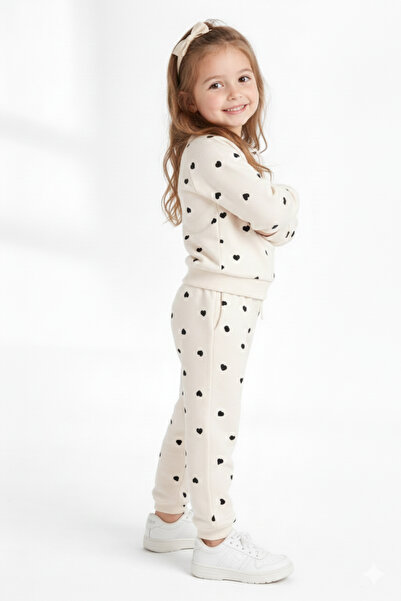 CQCQ طقم بدلة رياضية من الصوف على شكل قلب مطبوع عليه حروف للفتيات - قماش مريح...