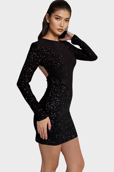 Trend Alaçatı Stili Women's black backless glitter mini dress alc-x14830