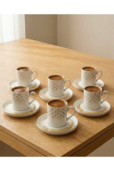 Maglor Lüx 6 Kişilik 12 Parça Gold Damla Model Porselen Kahve Fincan Takımı -...