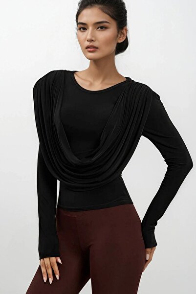 Trend Alaçatı Stili Women's black crew neck sandy blouse with degaje design a...