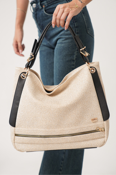 DELSOLERA Women's Straw Casual Black Soft Shoulder Bag with Handle Detail