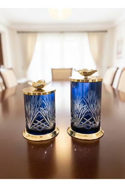 Elista 2 Piece Decorative Glass Jar with Metal Lid + Plate Line Decor Smoked ...