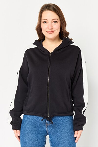 French Connection Women Full Zip Long Sleeve Plain Hoodies, Black